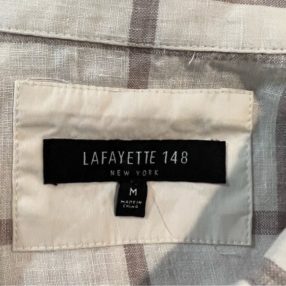 Lafayette 148 Linen Window Pane Plaid Button Down Blouse Top Medium - Picture 2 of 8